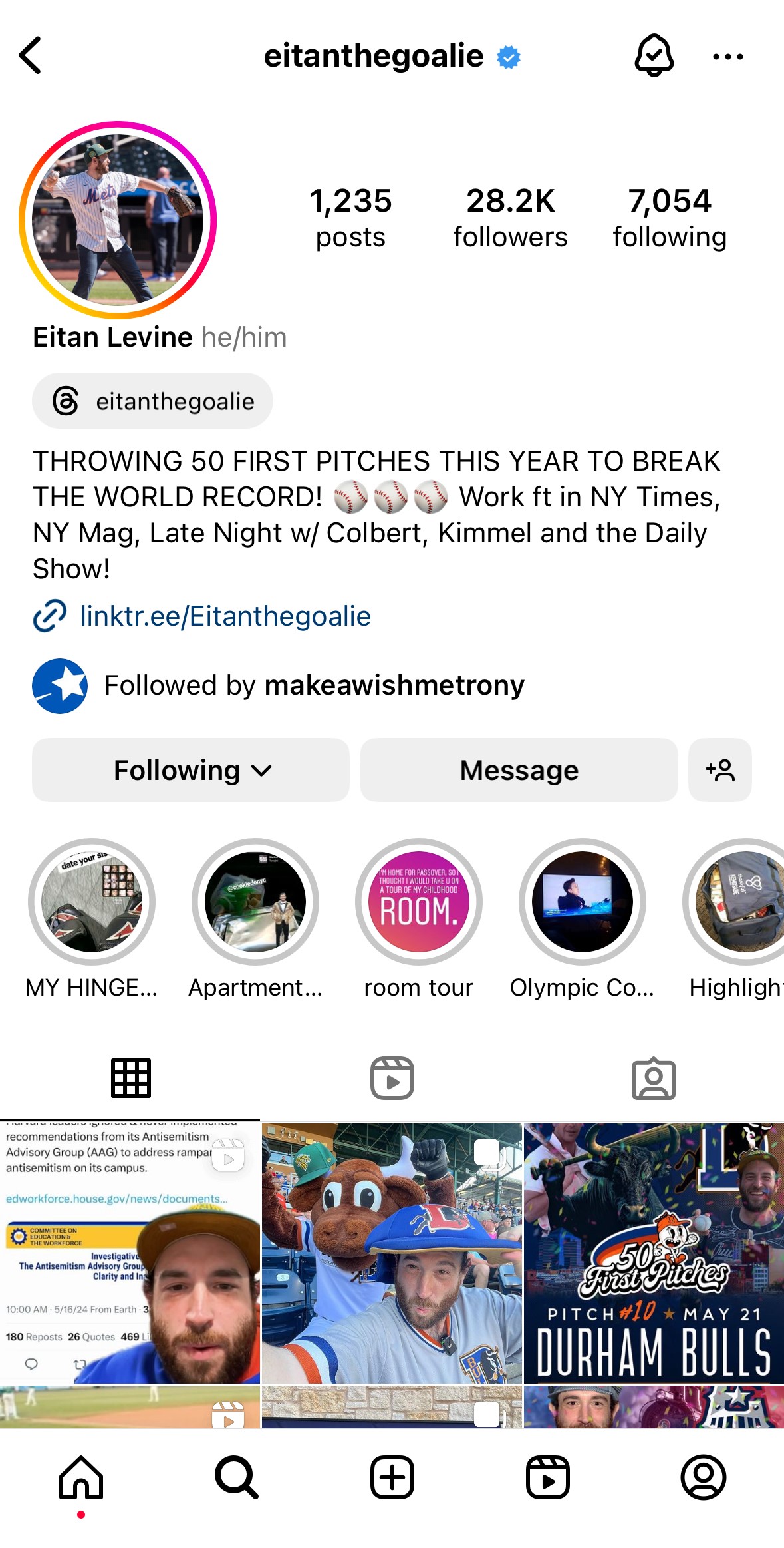 Eitan Levine Fifty First Pitches Instagram