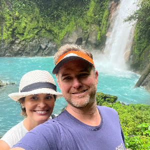 My wife and I on a hike to a waterfall in Costa Rica