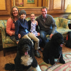 The Stewart Family with Bo and Sunny in the East Wing of the White House